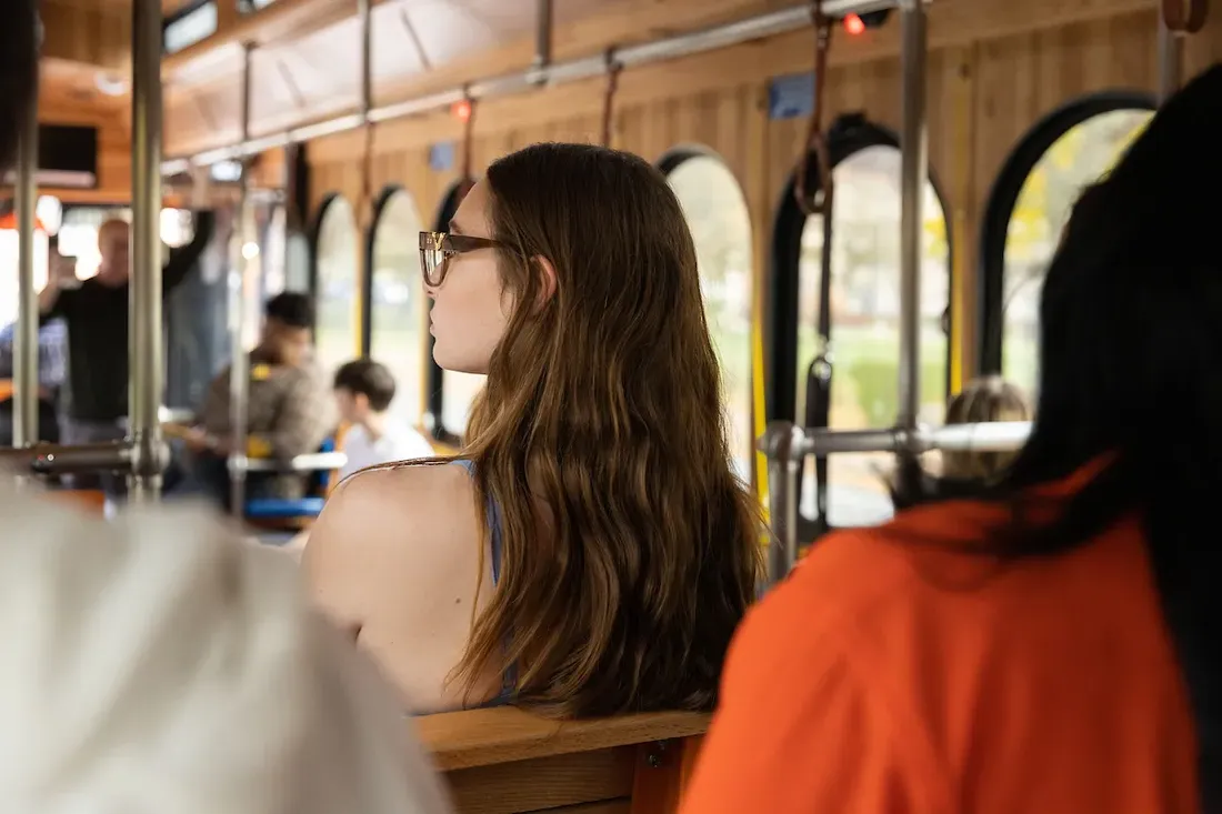 Student on a 'Cuse Trolley.